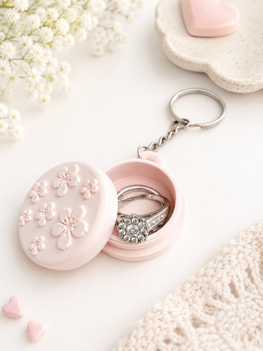 3D Printed Floral Keychain & Ring Holder – Engraved Flower Design, Cute Key Ring Organizer, Small Gift