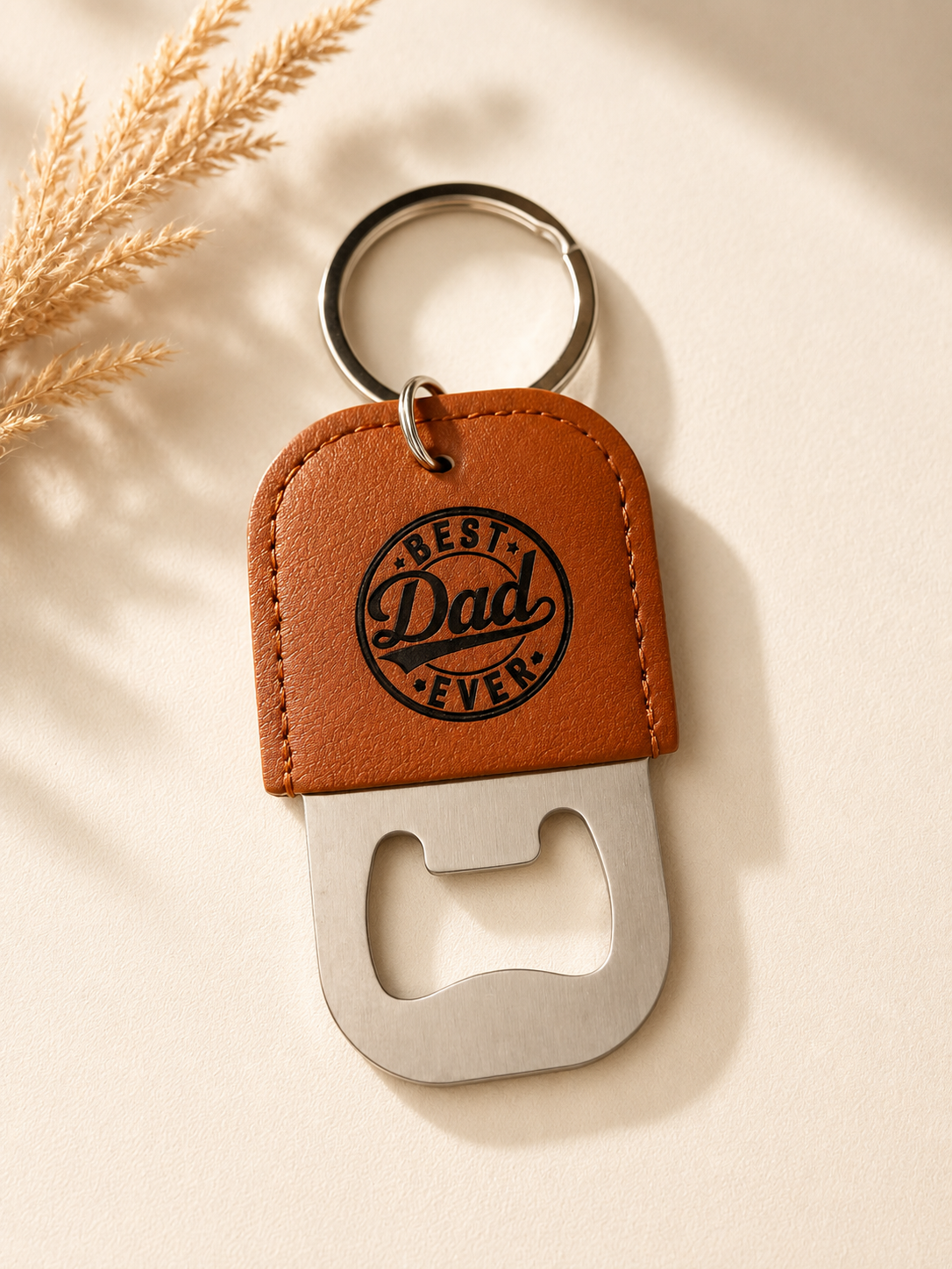 Best Dad Ever Leather Keychain Bottle Opener | Personalized Engraved Father’s Day Gift with Names or Date