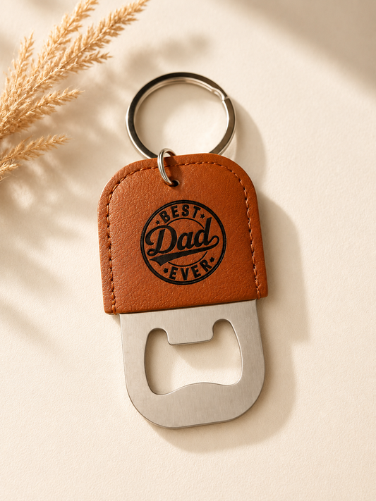 Best Dad Ever Leather Keychain Bottle Opener | Personalized Engraved Father’s Day Gift with Names or Date