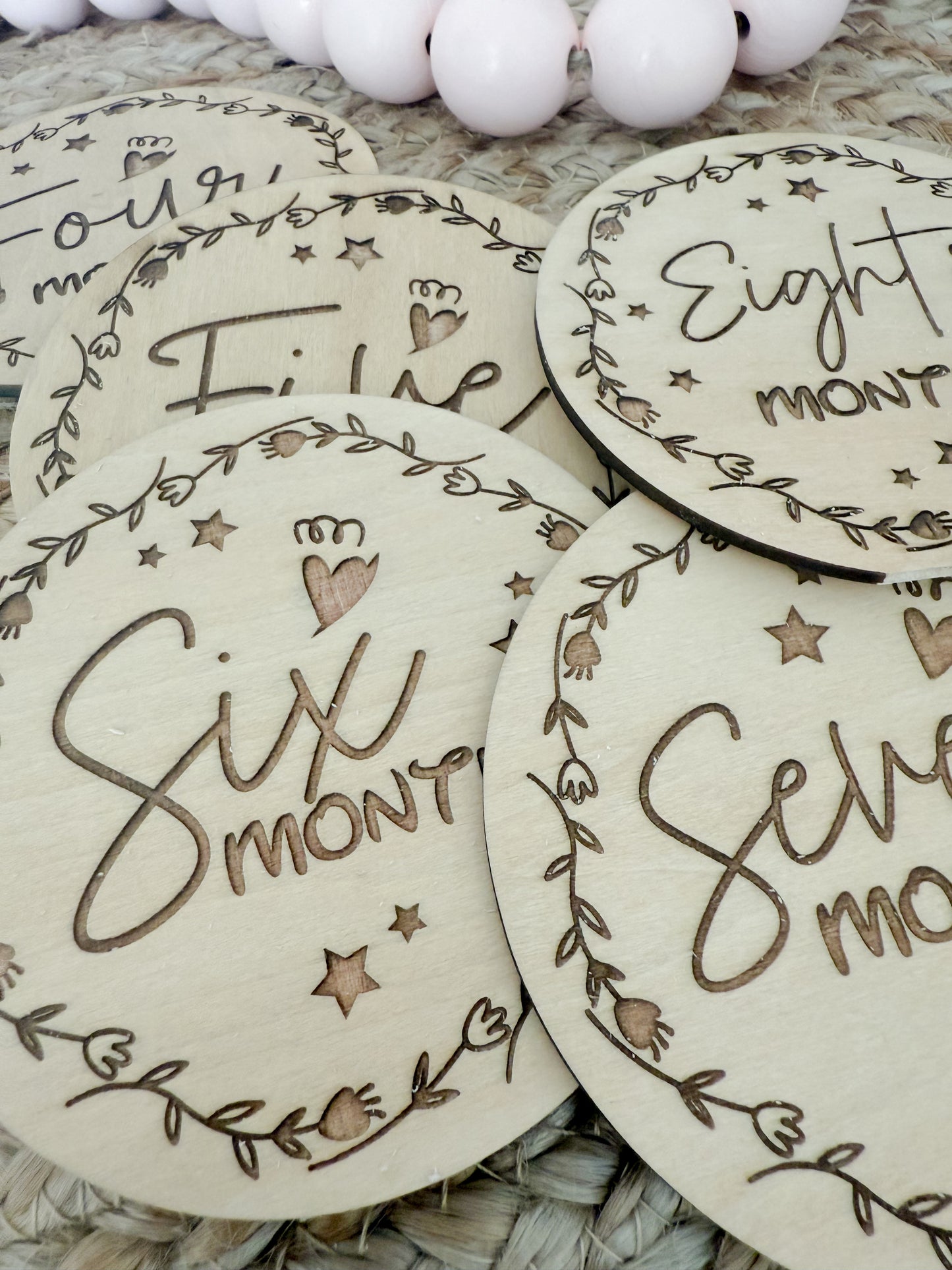 Wood discs for baby milestones
