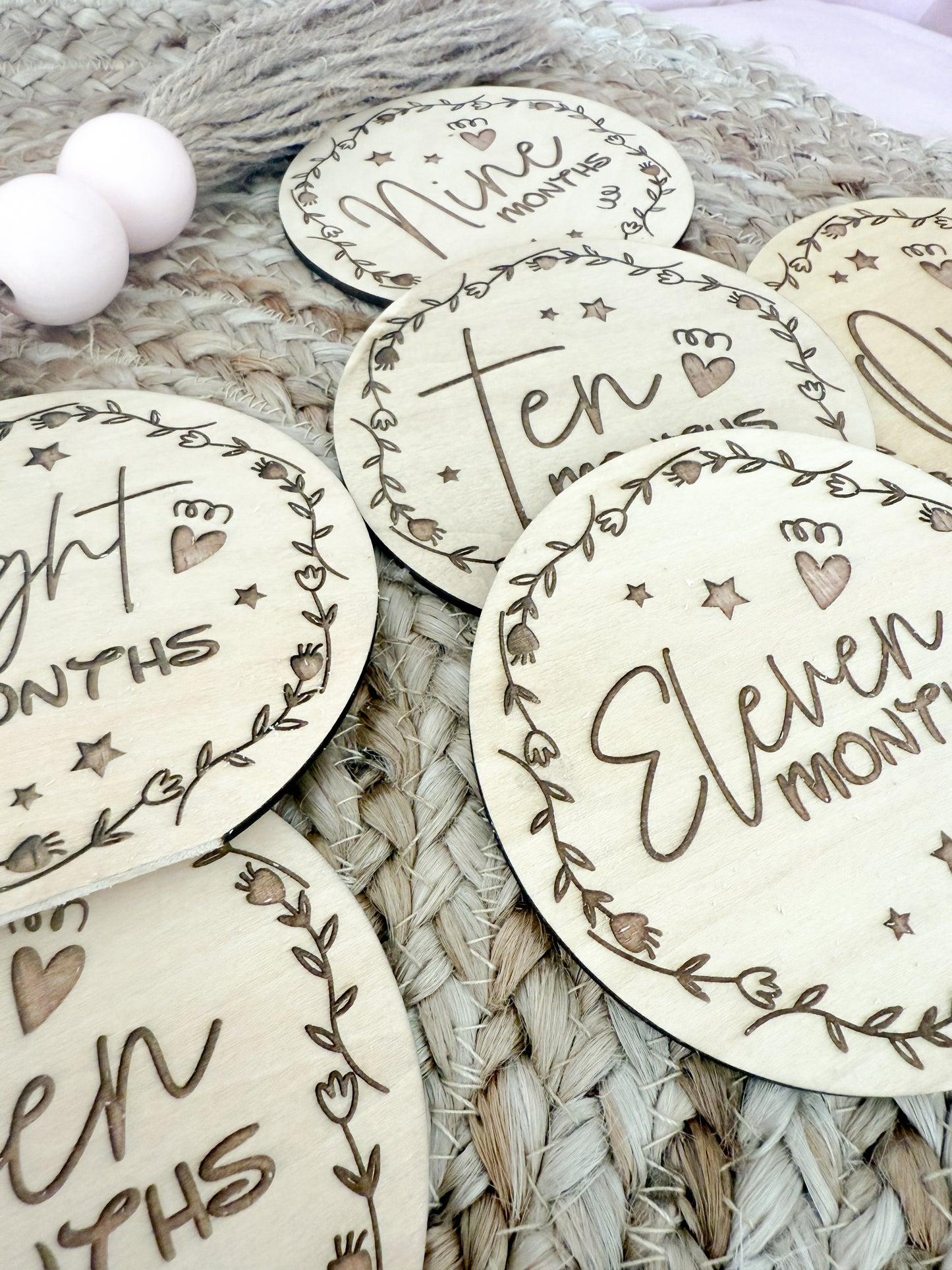 Wood discs for baby milestones