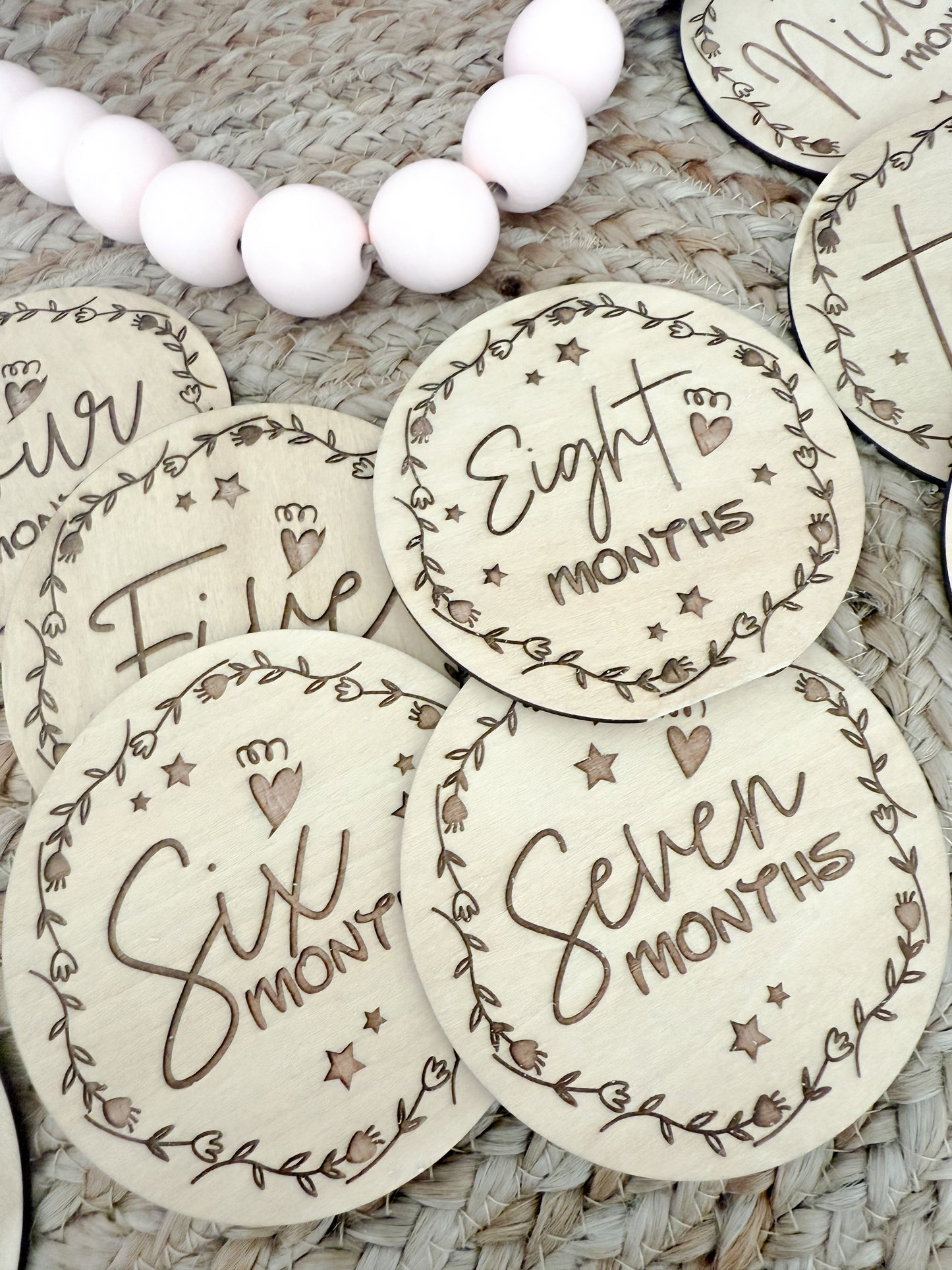 Wood discs for baby milestones