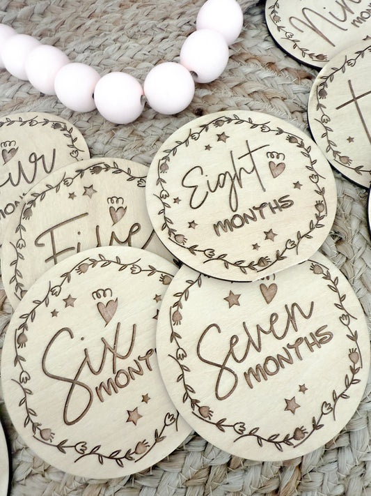 Wood discs for baby milestones