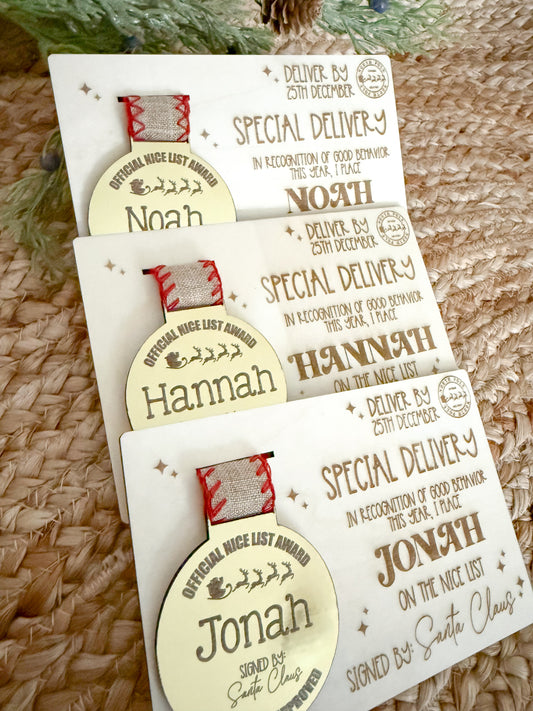 Personalized Christmas Nice List Medal & Certificate