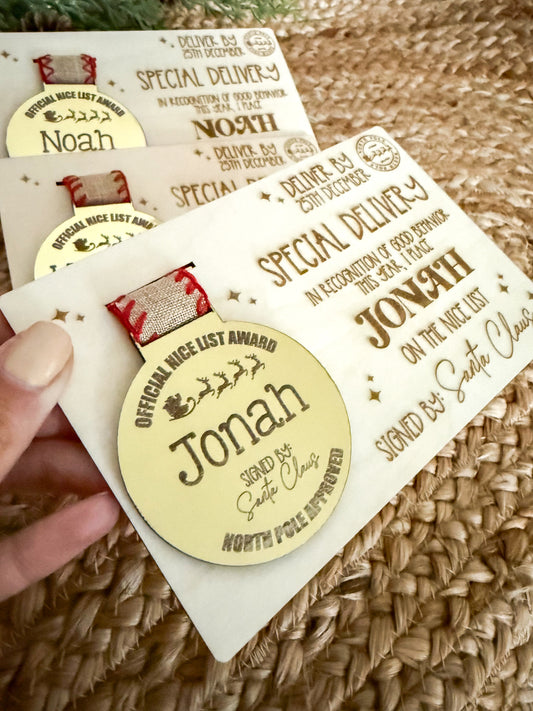 Personalized Christmas Nice List Medal & Certificate