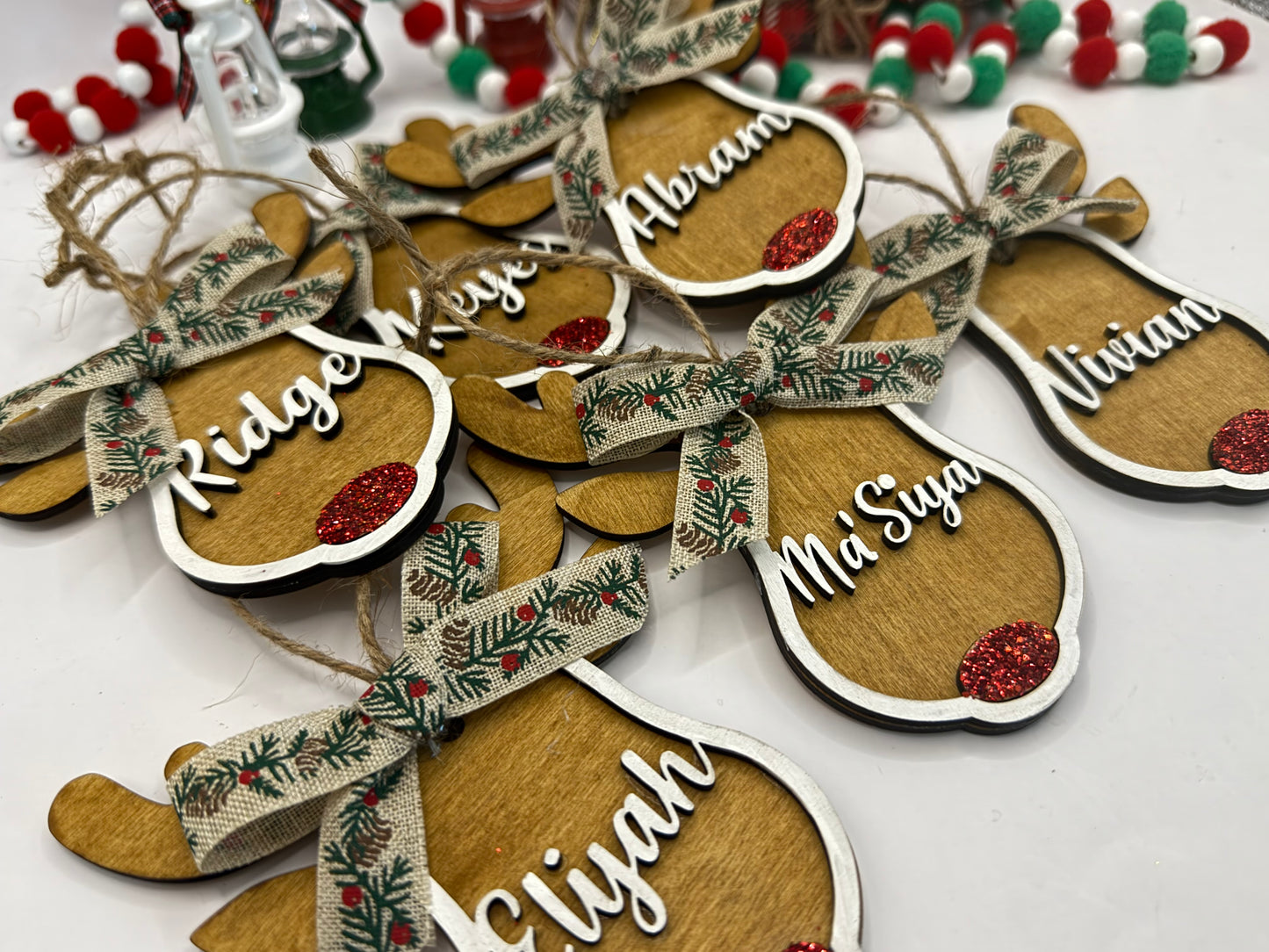 Personalized reindeer wood ornament