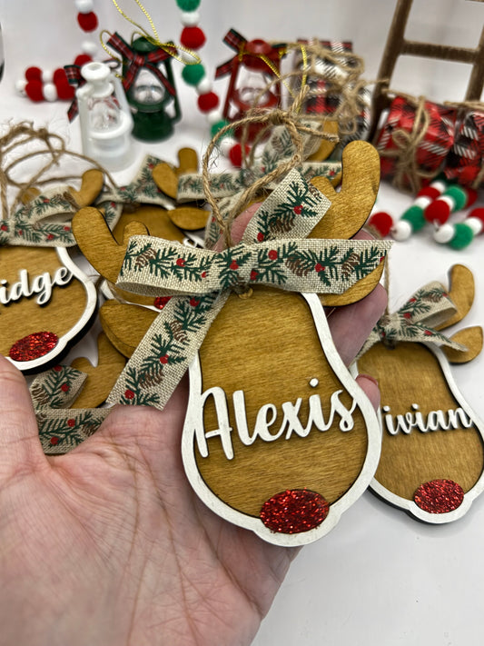Personalized reindeer wood ornament