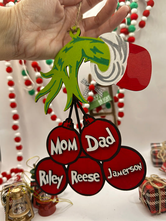 Personalized Wood Grinch Family Ornament - Up to 7 Names!