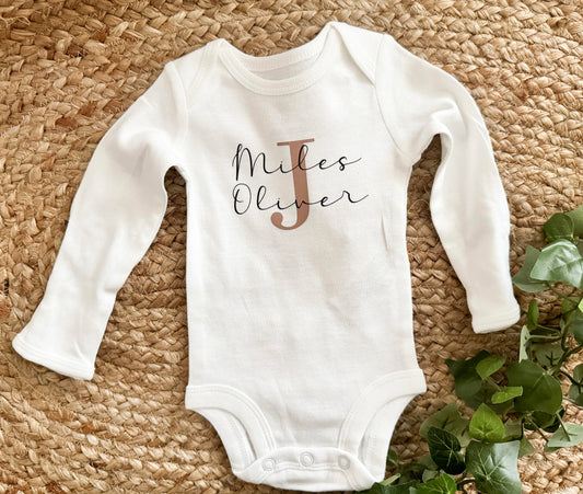 Personalized onesie name + initial.