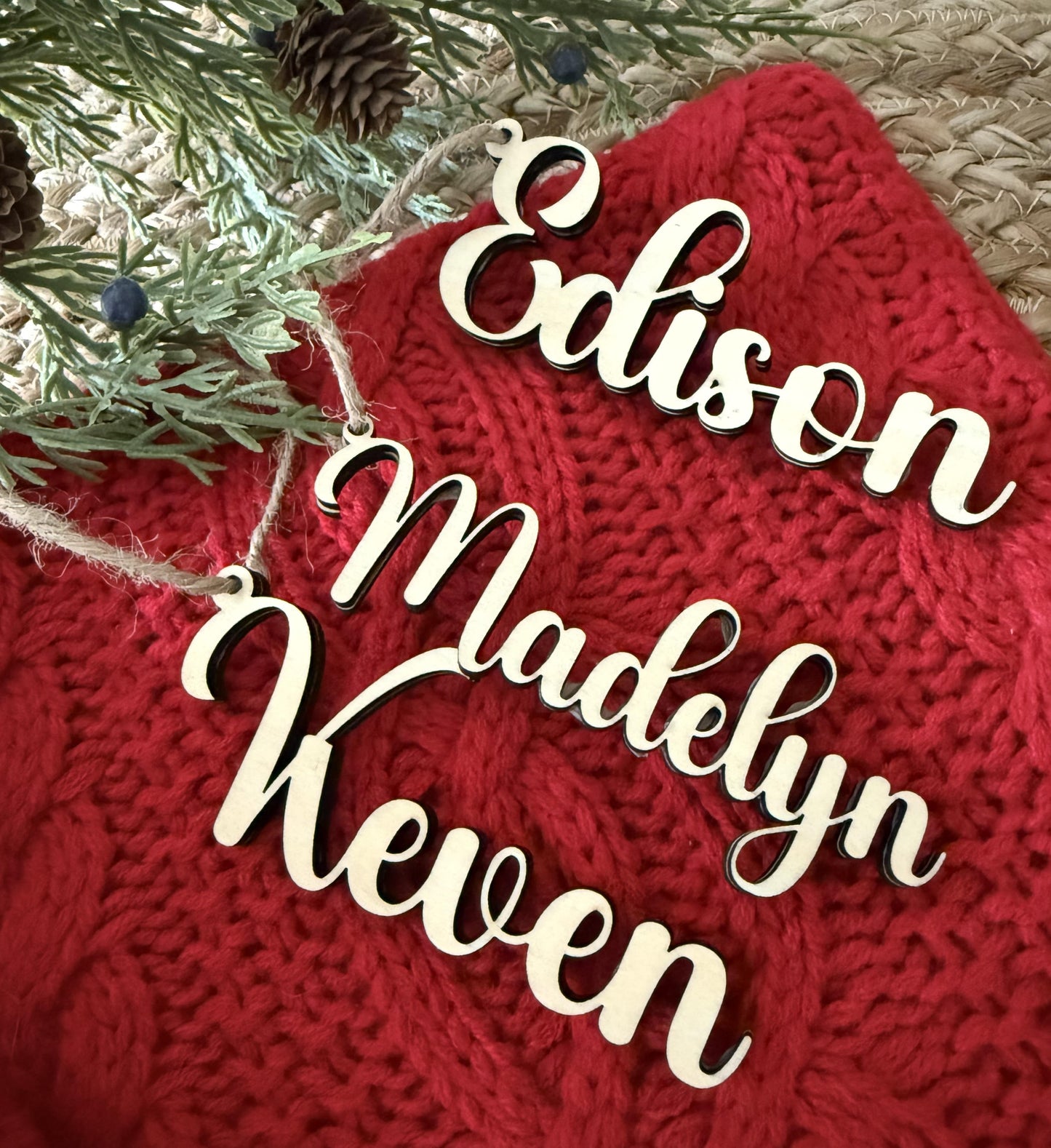 Christmas Stocking Wood Tags - Personalized